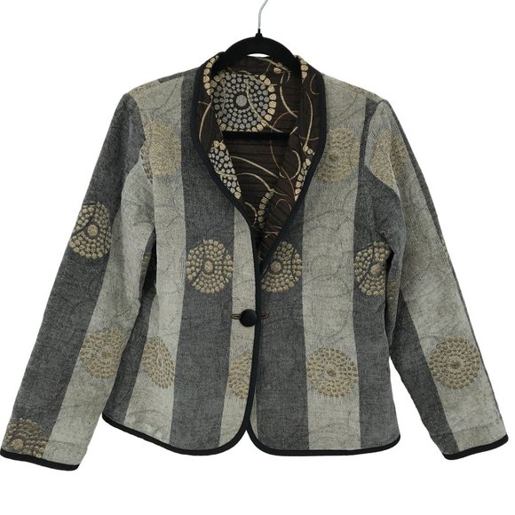 Trimdin Womens Reversable Tapestry Print Long Sleeve Jacket Size M/L - Picture 1 of 10